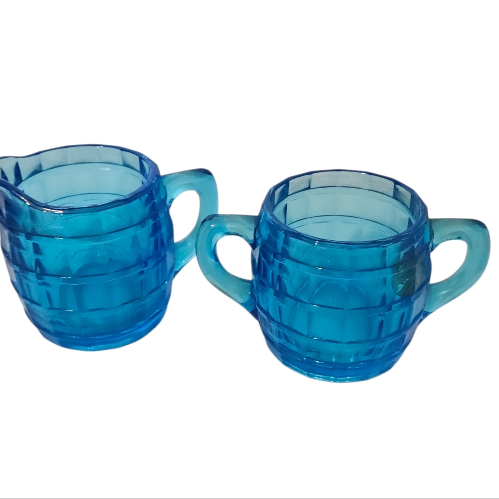 Blue Glass Creamer and Sugar Set